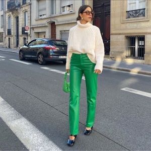 NWOT Zara Green Leather Pants